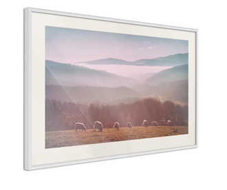 Tablou poster Artgeist, Mountain Pasture, Rama alba tip passe-partout, 45 x 30 cm