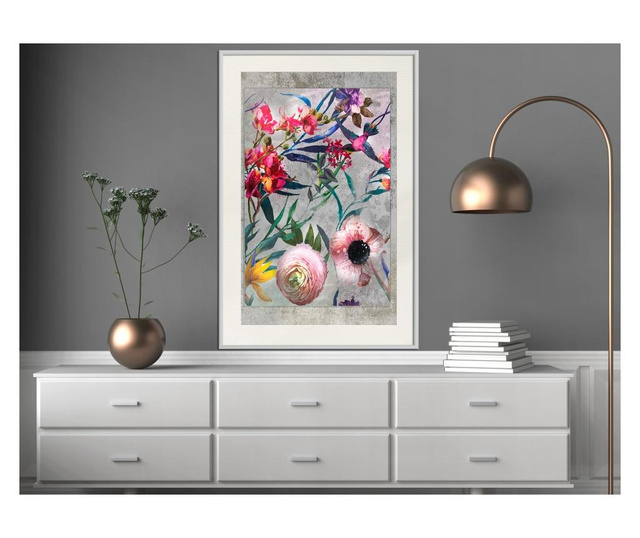 Tablou poster Artgeist, Scattered Flowers, Rama alba tip passe-partout, 40 x 60 cm