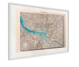 Tablou poster Artgeist, Raised Relief Map: Hamburg, Rama alba tip passe-partout, 60 x 40 cm