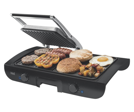 Grill electric multifunctional gourmet, placi antiaderente, termostate reglabile, 1500w, Well