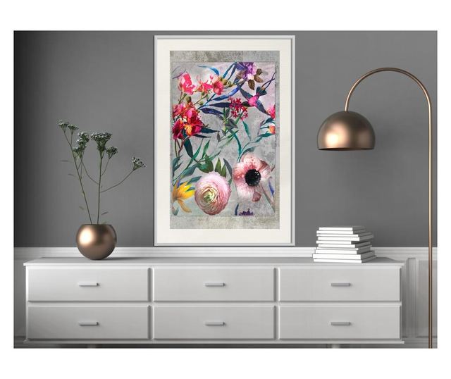 Tablou poster Artgeist, Scattered Flowers, Rama alba tip passe-partout, 30 x 45 cm