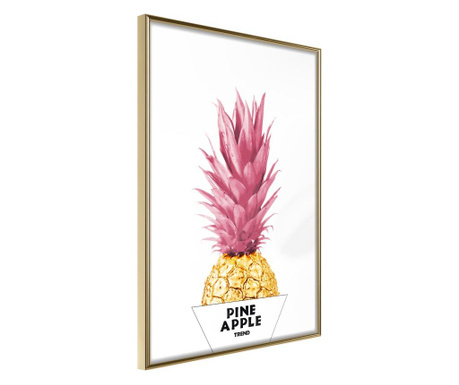 Tablou poster Artgeist, Trendy Pineapple, Rama aurie, 20 x 30 cm