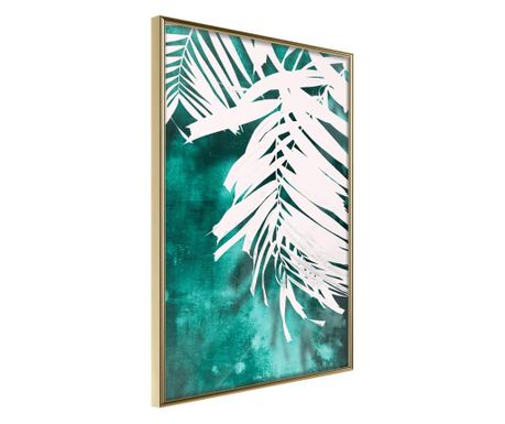 Tablou poster Artgeist, White Palm on Teal Background, Rama aurie, 20 x 30 cm