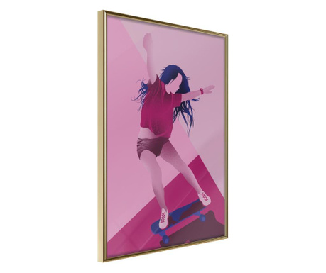 Plakát Artgeist - Girl on a Skateboard - Arany keret - 30 x 45 cm