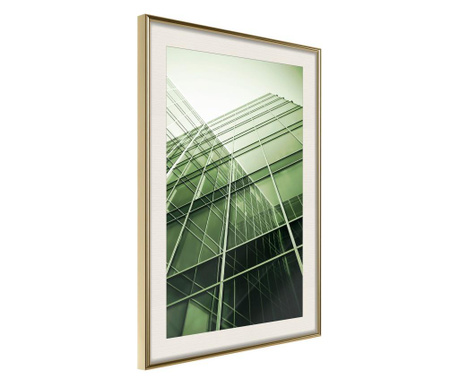 Плакат Artgeist - Steel and Glass (Green) - Златна рамка с паспарту - 20 x 30 cm