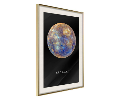 Faldekoráció - the solar system: mercury - arany keret passe-partout-val - 20 x 30 cm