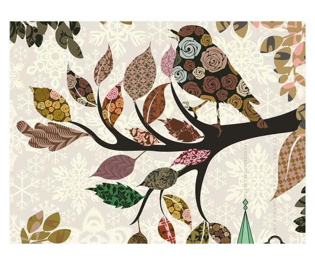Фототапет Artgeist - Tree branch with bird (patchwork) - 350 x 270 см  350x270 cm