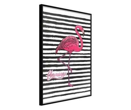 Плакат Artgeist - Flamingo on Striped Background - Черна рамка - 30 x 45 cm