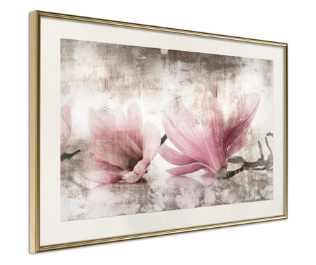 Faldekoráció - picked magnolias - arany keret passe-partout-val - 90 x 60 cm