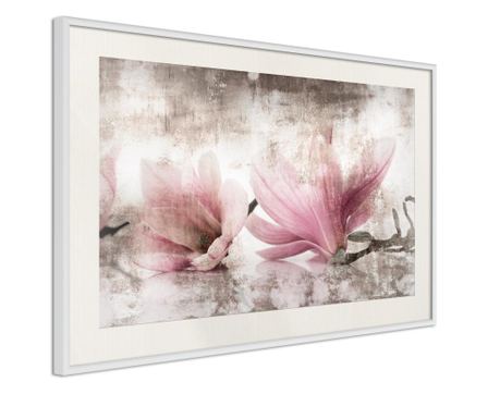 Faldekoráció - picked magnolias - fehér keret passe-partout-val - 30 x 20 cm