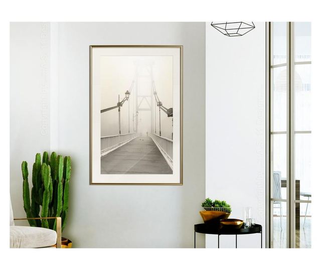 Plakat Artgeist - Bridge Disappearing into Fog - Zlat okvir s passe-partout - 30 x 45 cm