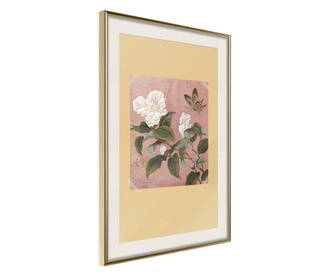 Faldekoráció - rhododendron and butterfly - arany keret passe-partout-val - 30 x 45 cm