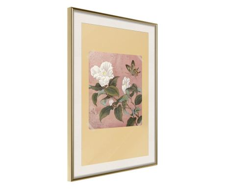 Faldekoráció - rhododendron and butterfly - arany keret passe-partout-val - 30 x 45 cm