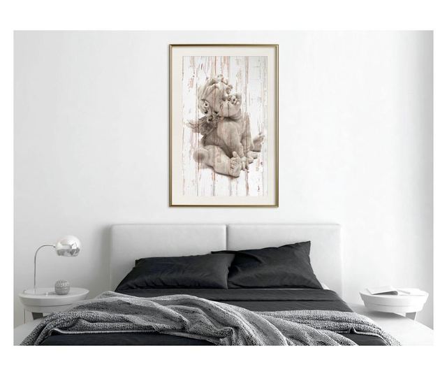 Plakat Artgeist - Winged Baby - Zlat okvir s passe-partout - 30 x 45 cm