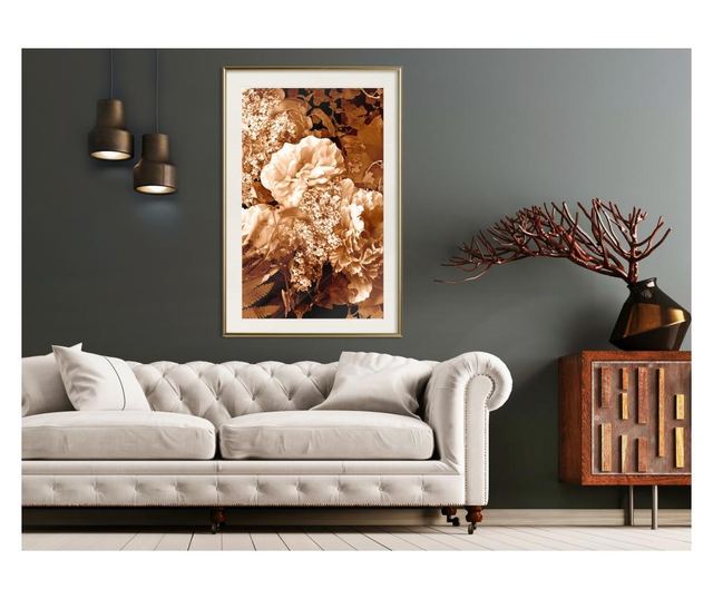Plakat Artgeist - Bouquet in Sepia - Zlat okvir s passe-partout - 20 x 30 cm