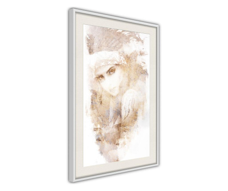 Faldekoráció - mysterious look (beige) - fehér keret passe-partout-val - 30 x 45 cm