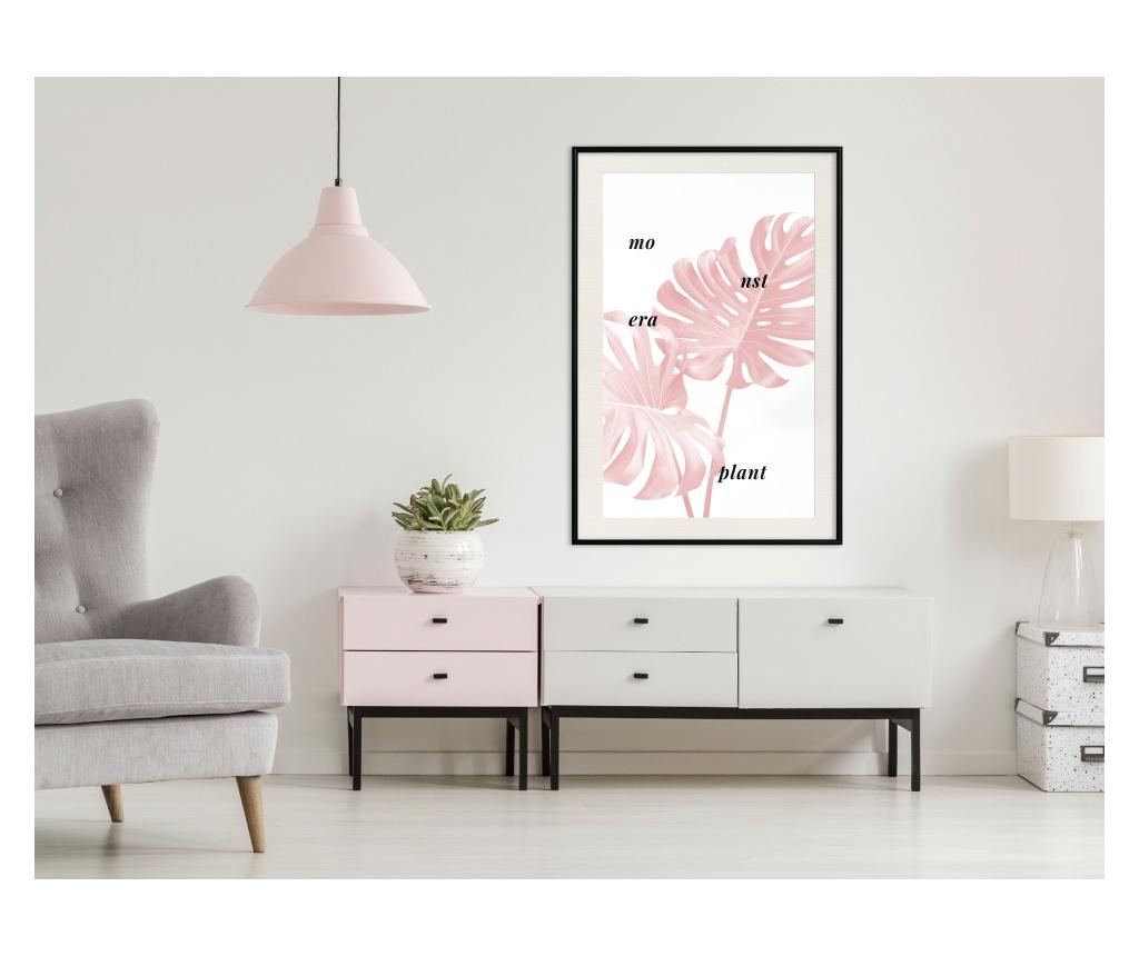 Plakat Artgeist - Pale Pink Monstera - Črn okvir s passe-partout - 40 x 60 cm - 2