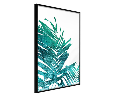Faldekoráció - teal palm on white background - fekete keret - 30 x 45 cm