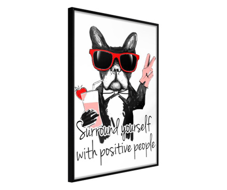 Faldekoráció - positive bulldog - fekete keret - 20 x 30 cm