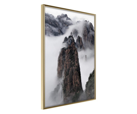 Poster Artgeist - Clouds Pierced by Mountain Peaks - Zlatni okvir - 20 x 30 cm