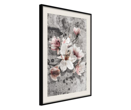 Faldekoráció - flowers on concrete - fekete keret passe-partout-val - 20 x 30 cm