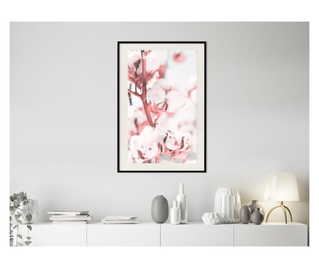 Faldekoráció - cotton flowers - fekete keret passe-partout-val - 20 x 30 cm