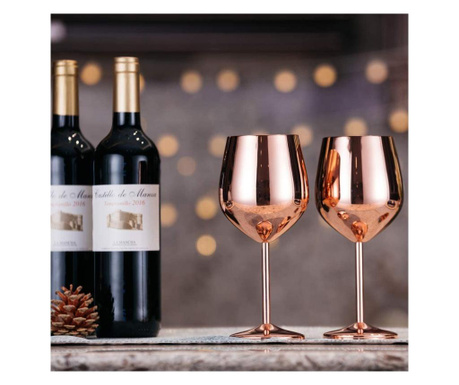 Комплект чаши за вино Quasar & Co., 500 ml, Инокс, височина 21 cm, Розово злато, 2 броя Quasar & Co.