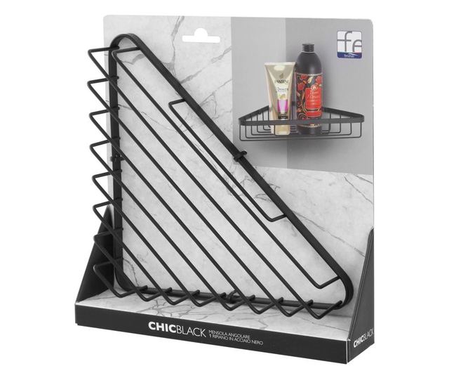 Etajera de colt cu 1 raft Feridras, Chic , Negru