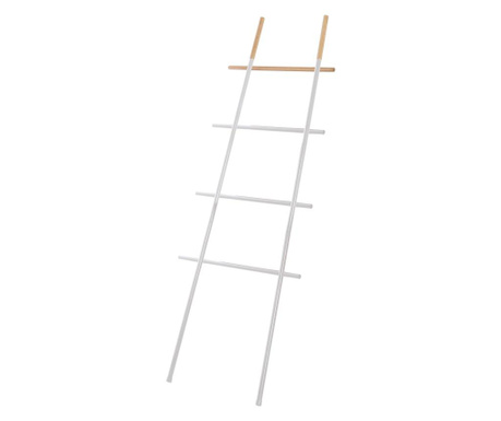 Вертикална опора за стълби, бели, стоманени и дървени кърпи, h 170 cm
