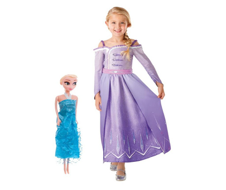 Disney princess elsa комплект костюм и кукла за момичета - frozen 2 prolog 110 cm 3-4 години  3-4 χρόνια