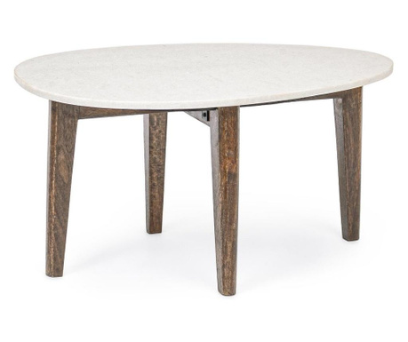 Klubska mizica z nogami iz rjavega mangovega lesa in ploščo iz marmorja Sylvester 70x50x36 cm