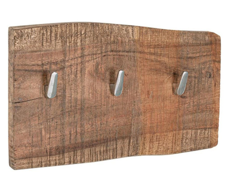 Smeđa drvena zidna vješalica s 3 Elmer vješalice od nehrđajućeg čelika 29x3x20 cm