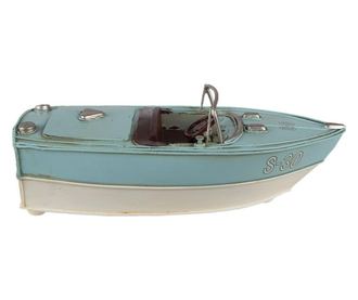 Μοντέλο Σκάφος σε κρεμ μπλε μεταλλικό 24x11x9 cm