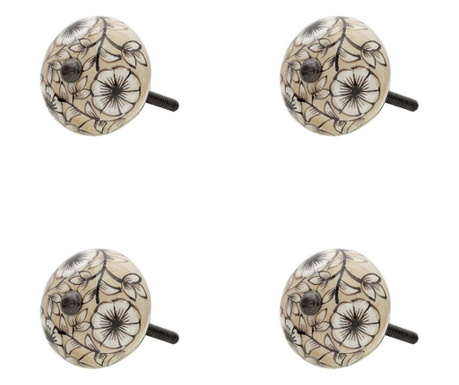 Set 4 butoni mobilier din ceramica crem maro decor floral 4x3 cm  0
