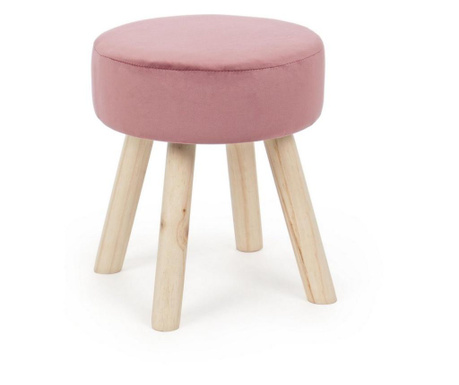 Sámli természetes fa lábakkal és rózsaszín velúr üléssel Adeline 34x34x38 cm