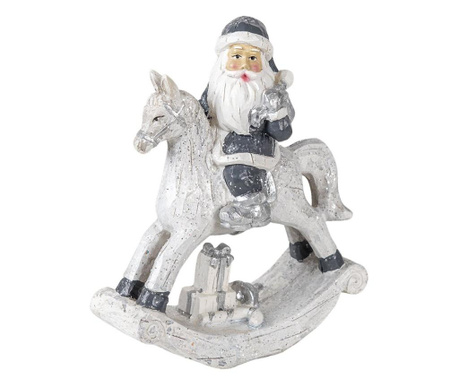 Figura Djeda Mraza na konju za ljuljanje od srebrnog poliresina 13x6x17 cm
