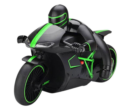 Мотоциклет с дистанционно управление 2.4G RC с водач и светлини, дрифтинг, висока скорост, скокове, зелен/черен, 25 см