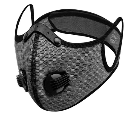 Szara sportowa maska ochronna z filtrem węglowym, 2 zawory