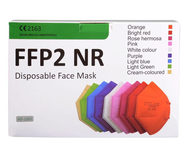 FFP2 Maska ciemnoróżowa, model AD-1001, 5 warstw, zgodna z CE 2163, pakowana pojedynczo