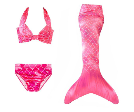 Комплект бански костюм от 3 части Модел русалка, Розов, 120 см