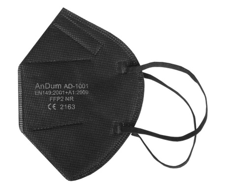 Czarna maska FFP2, 5 warstw, pakowana pojedynczo, zgodna z CE 2163