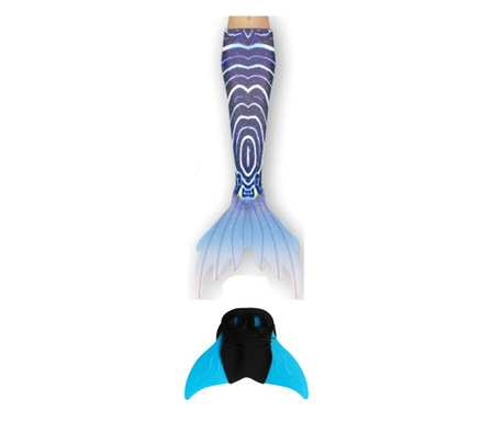 Set 2 piese Costum de baie Sirena THK, include si Inotatoarea pentru fixarea cozii, Albastru aquamarin/Bleumarin, 150 cm