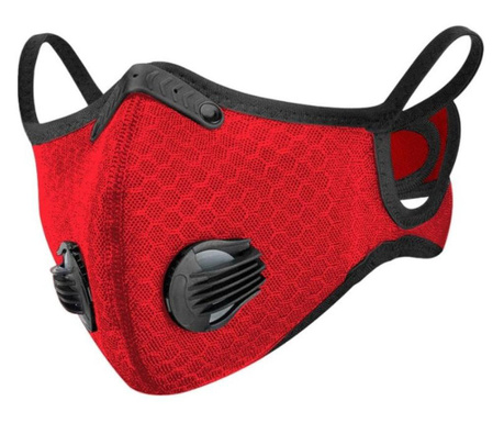 Czerwona maska ochronna, sportowa, z filtrem węglowym, 2 zawory