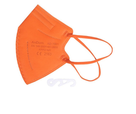 Pomarańczowa maska FFP2, dla dzieci, 5 warstw, zgodna z CE 2163, pakowana pojedynczo