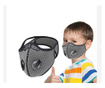 Szara maska ochronna dla dzieci, nowoczesny wygląd, sportowa, z filtrem węglowym, 2 zawory