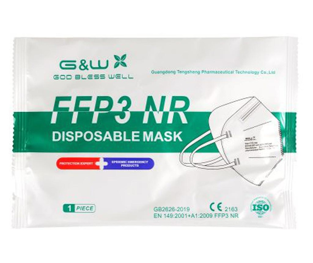 Zestaw 5 masek FFP3, filtracja BFE ≥98%, zgodna z CE, każda maska pakowana indywidualnie
