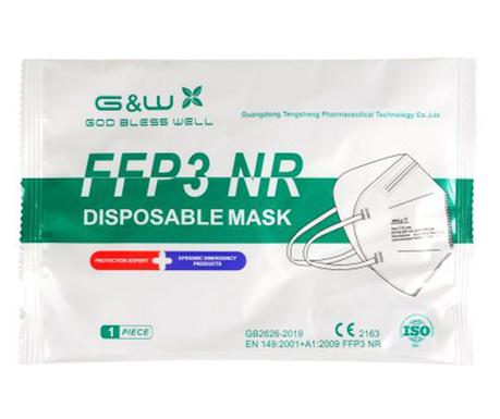 Maska FFP3, filtracja BFE ≥98%, maski są zgodne z CE, pakowane indywidualnie, 5 warstw