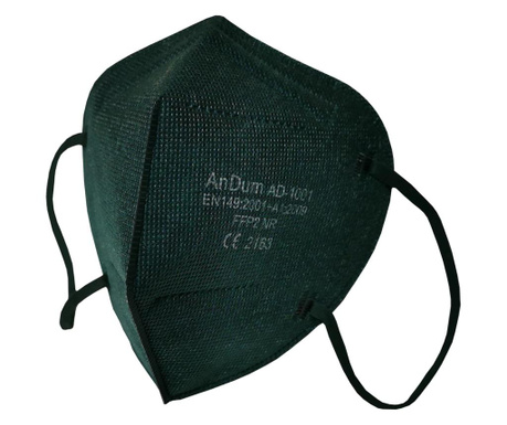 Masca Verde inchis  FFP2, model  AD-1001, 5 straturi, Conforma cu CE 2163, ambalata individual