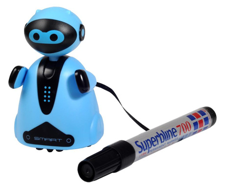 Zabawka interaktywna, Inteligentny robot na baterie, kolor niebieski, podąża ścieżką narysowaną z carioca