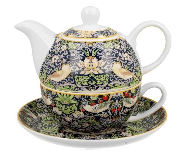 Чайник с чаша и чинийка William Morris - Strawberry Thief Blue 350 ml